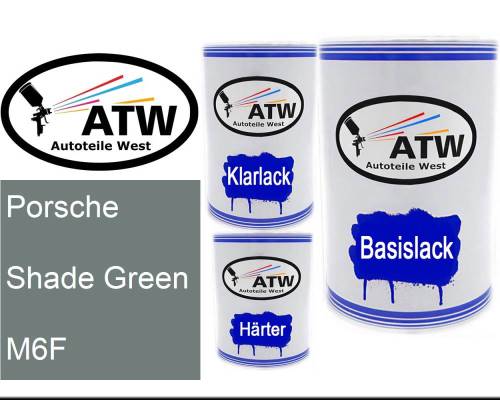 Porsche, Shade Green, M6F: 500ml Lackdose + 500ml Klarlack + 250ml Härter - Set, von ATW Autoteile West.